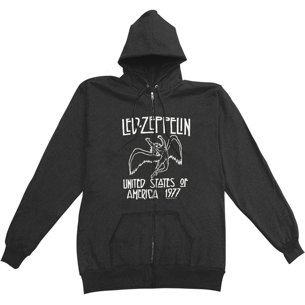 Led Zeppelin Us 77 Distressed Zip Zippered Hooded Sweatshirt