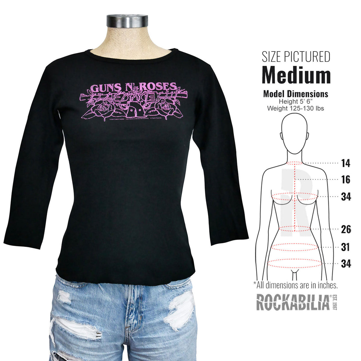 Guns N Roses Pistols Original Rare Ragged Edge Girls Jr Thermal Long Sleeve Alt 3