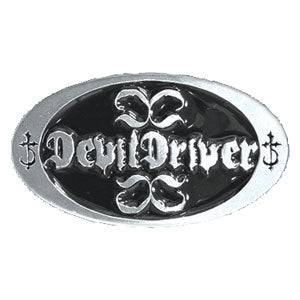 Devil Driver Oval Logo Black Enamel Filled On Silver Buckle Belt Buckle Front