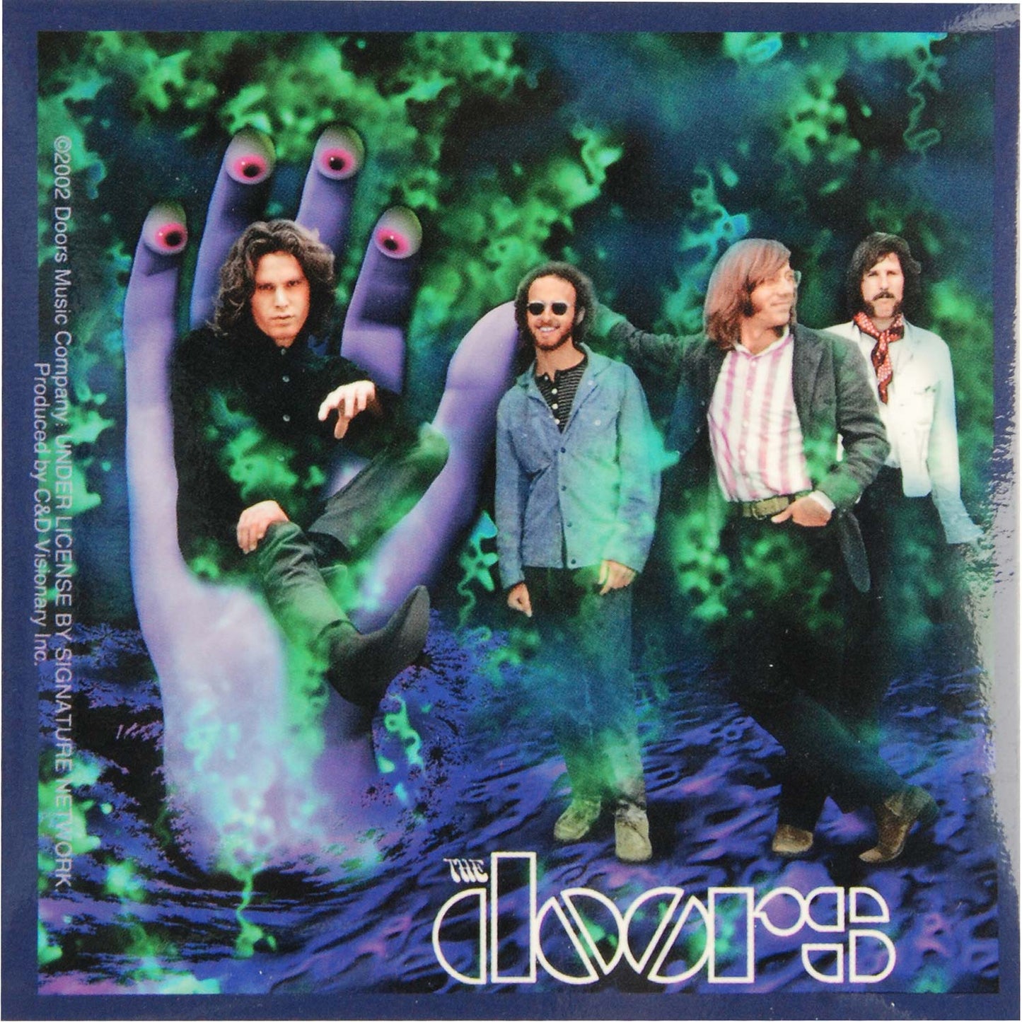 Group Photo With Jim Morrison In Palm Of Hand (4" x 4") Sticker