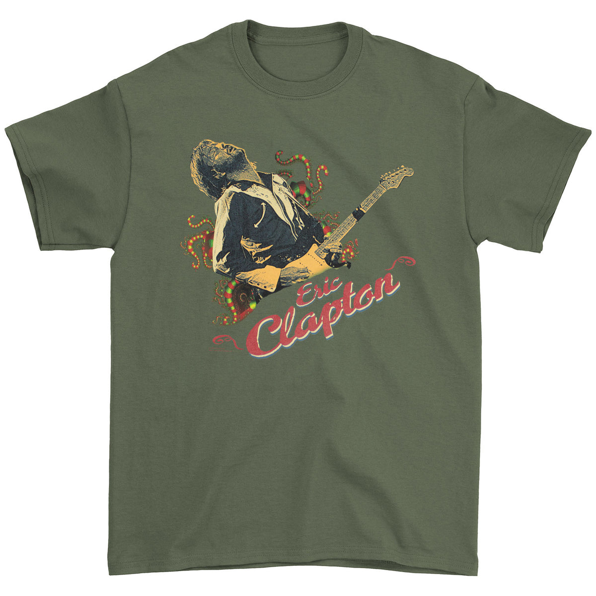 Eric Clapton Retro Live With Guitar Photo (Fits More Like A X-Small) Over Dyed T-shirt Front