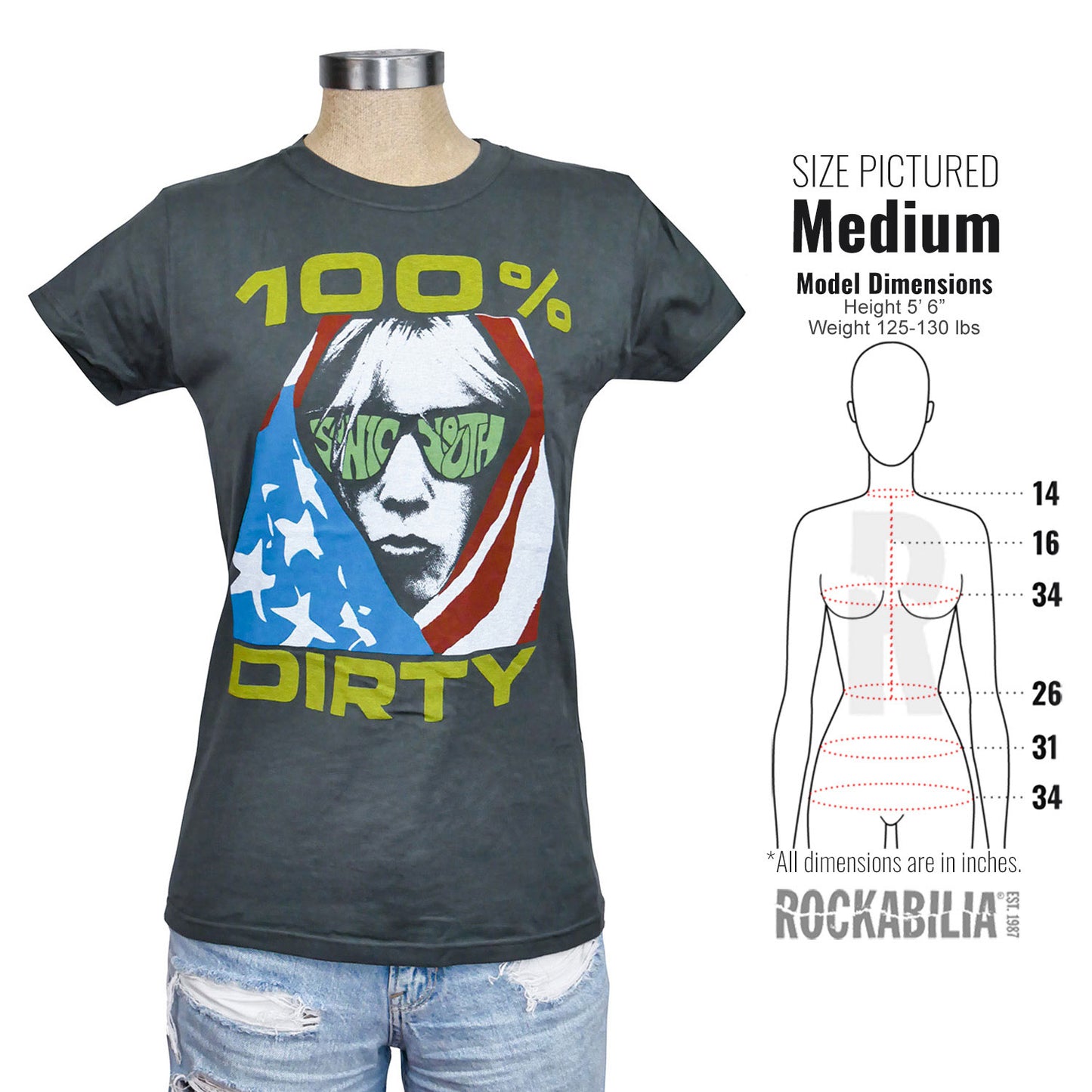 Sonic Youth Girl's 100% Dirty V-neck Junior Top Alt 3