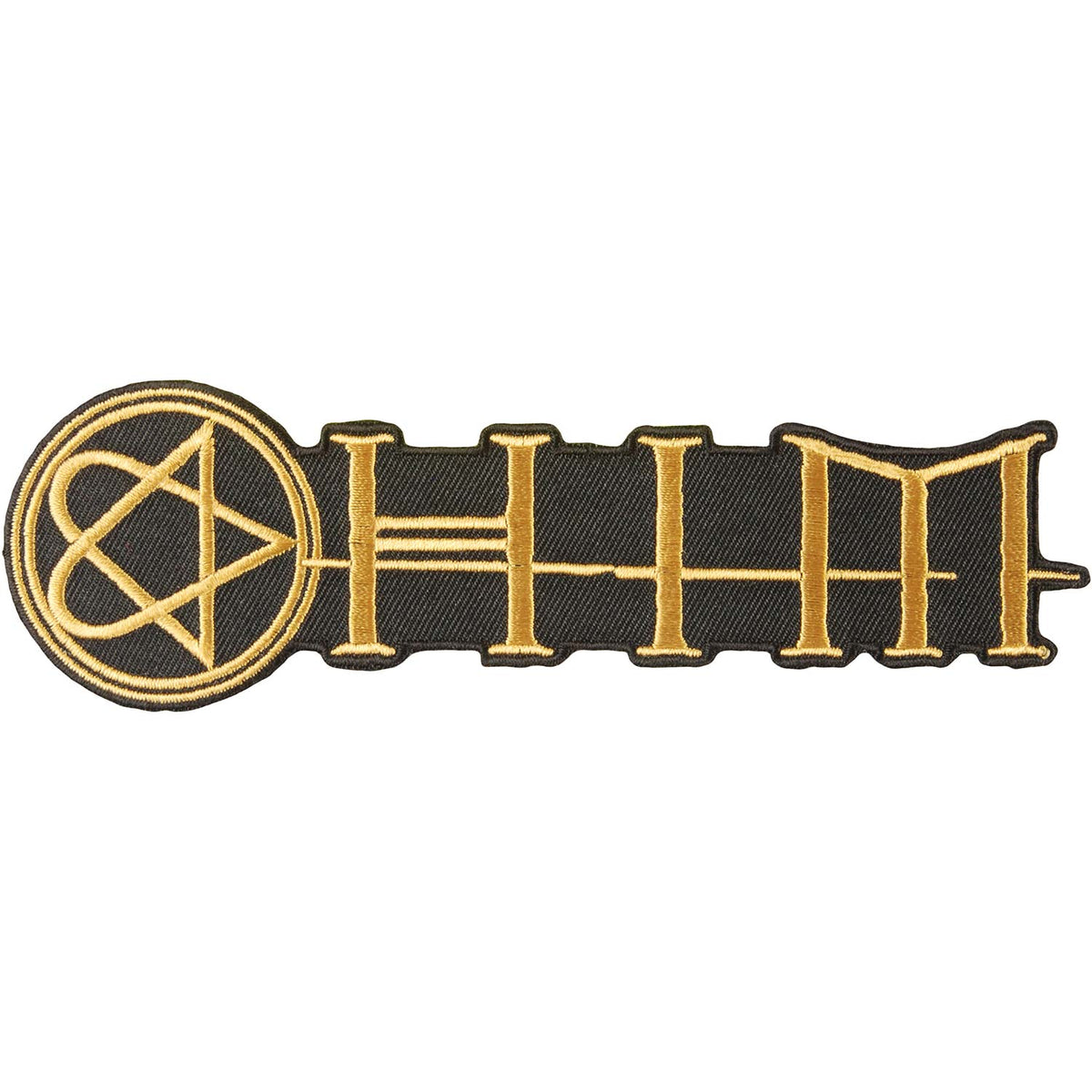 HIM Gold Heartagram & Logo Strip (6" x 1.75") Embroidered Patch Front