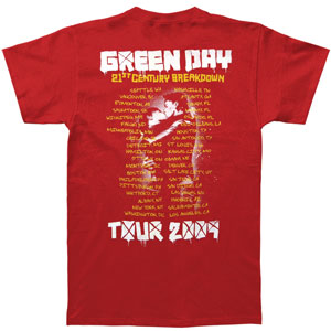 Green Day Kiss 2009 Tour City Info Seattle - Los Angeles T-shirt Back
