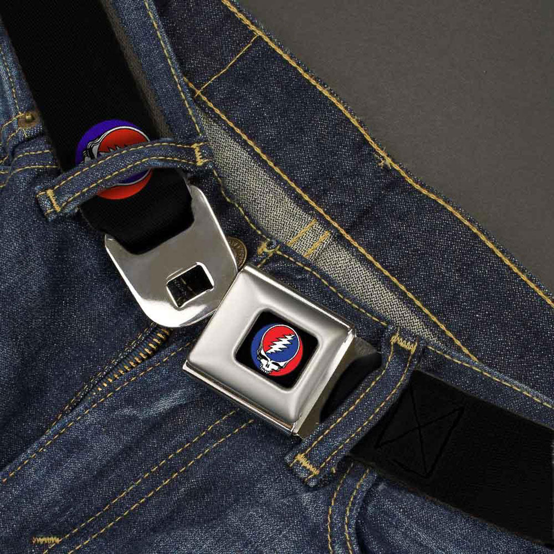 Grateful Dead Steal Your Face Repeat Seatbelt Buckle Belt
