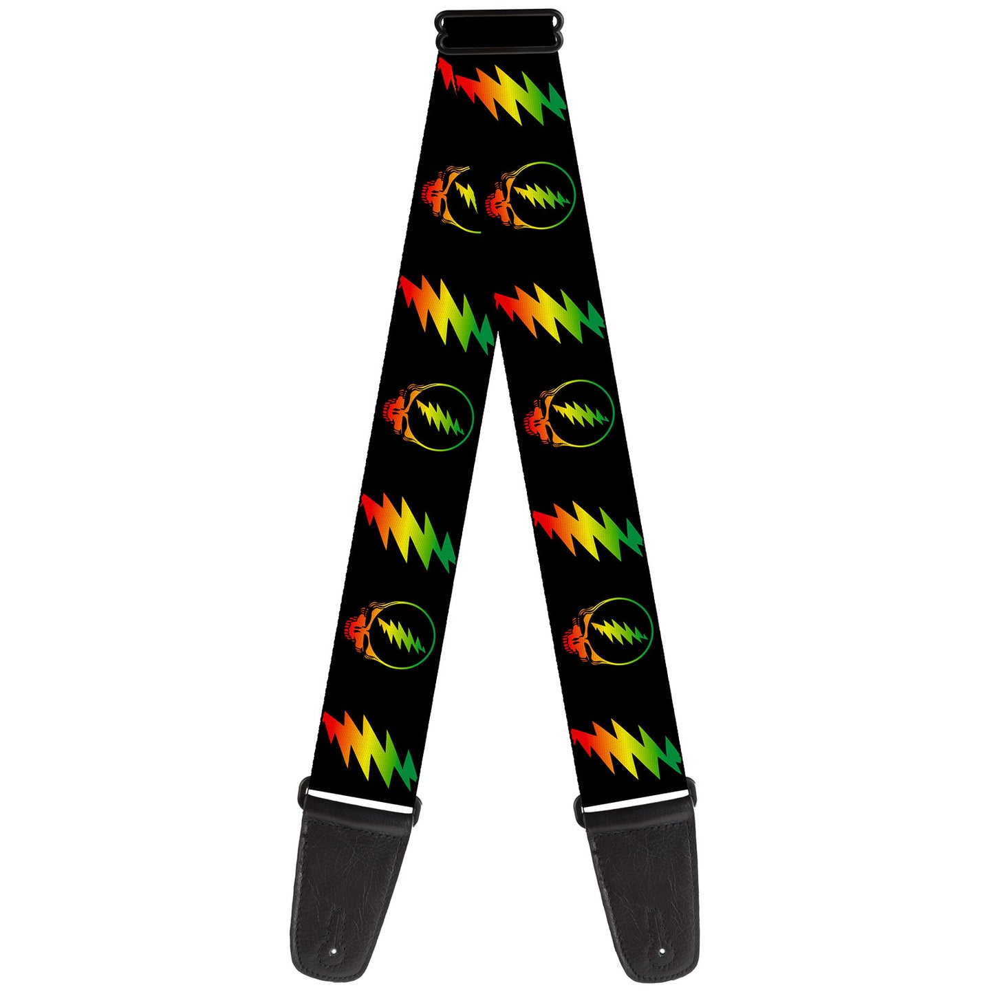 Grateful Dead Steal Your Face With Lightning Bolt Repeat Black Guitar Strap