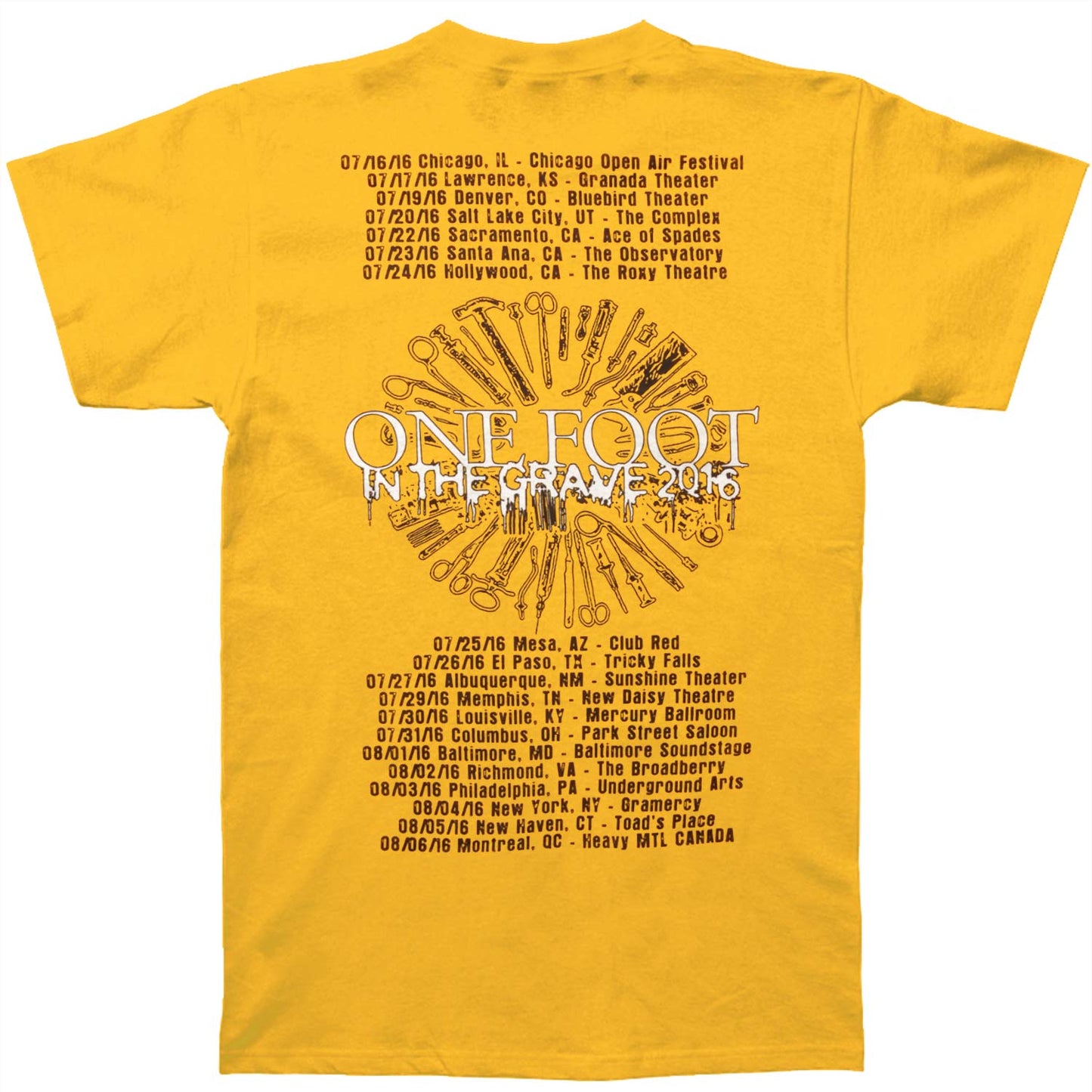 Carcass Head One Foot 2016 Tour Dates T-shirt