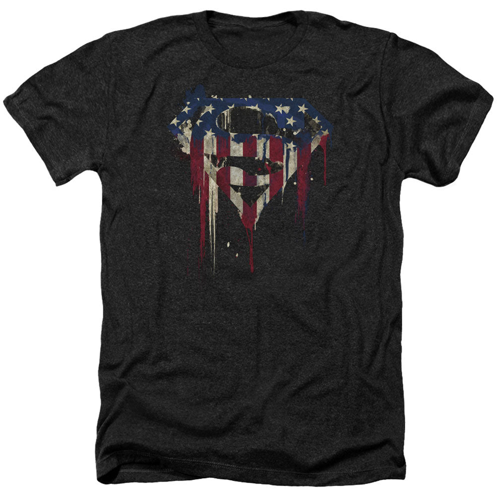 Superman Bleeding Shield Adult Heather 40% Poly T-shirt