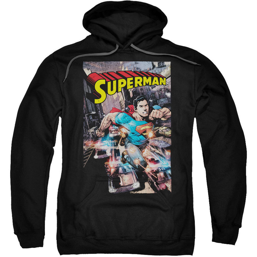 Superman Action One Adult 25% Poly Hooded Sweatshirt