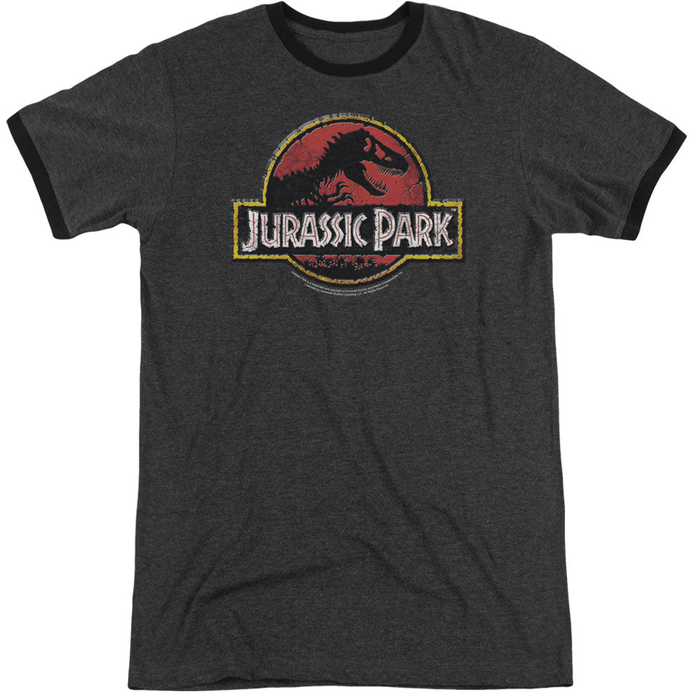 Jurassic Park Stone Logo Adult Ringer T-shirt