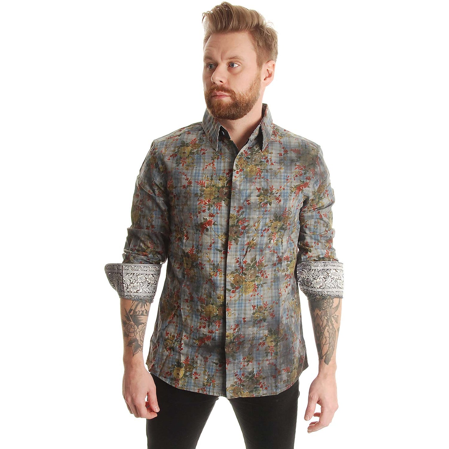 Rock Roll n Soul Fire Blu LS Button Up Shirt Dress Shirt