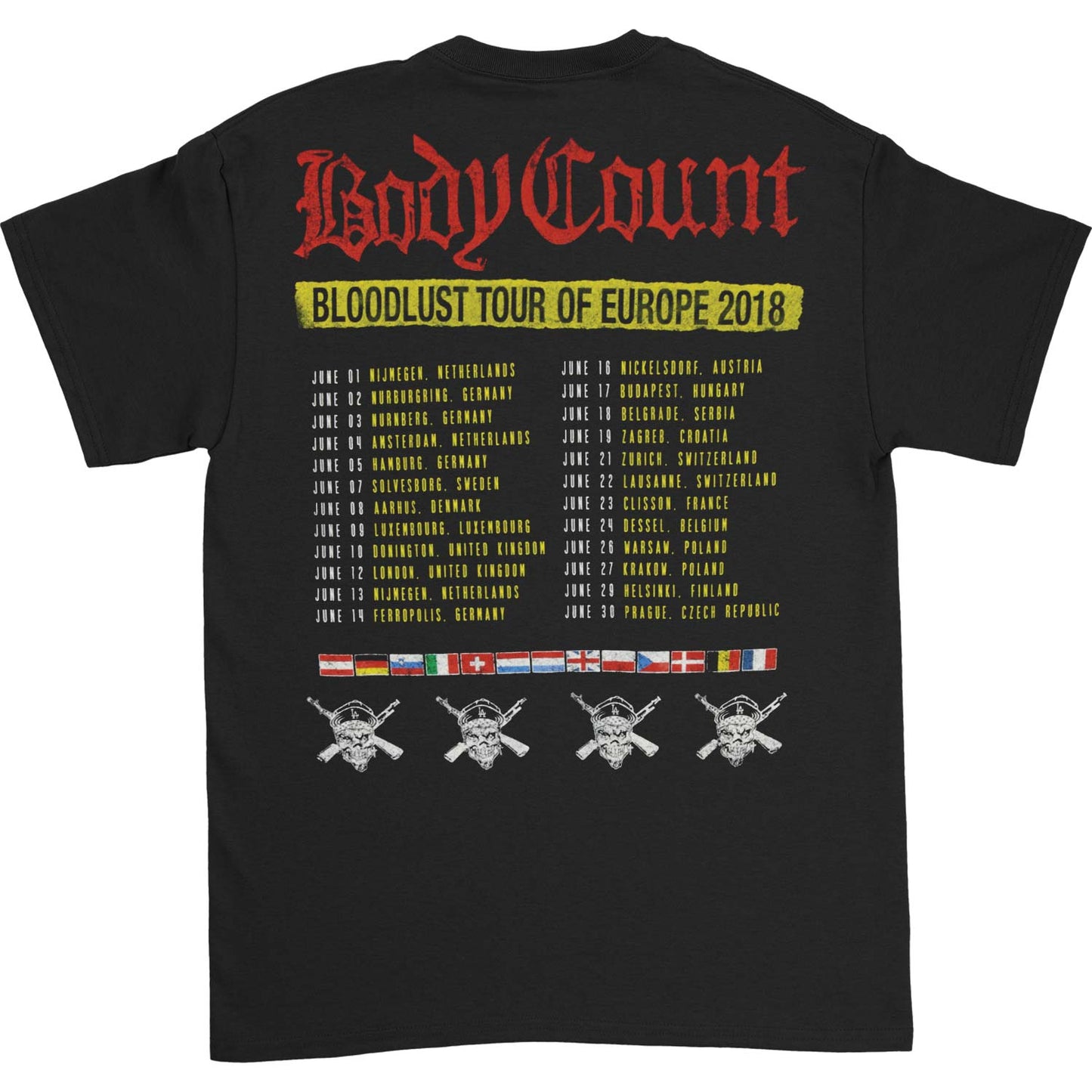 Body Count BloodLust Tour Euro 2018 T-shirt