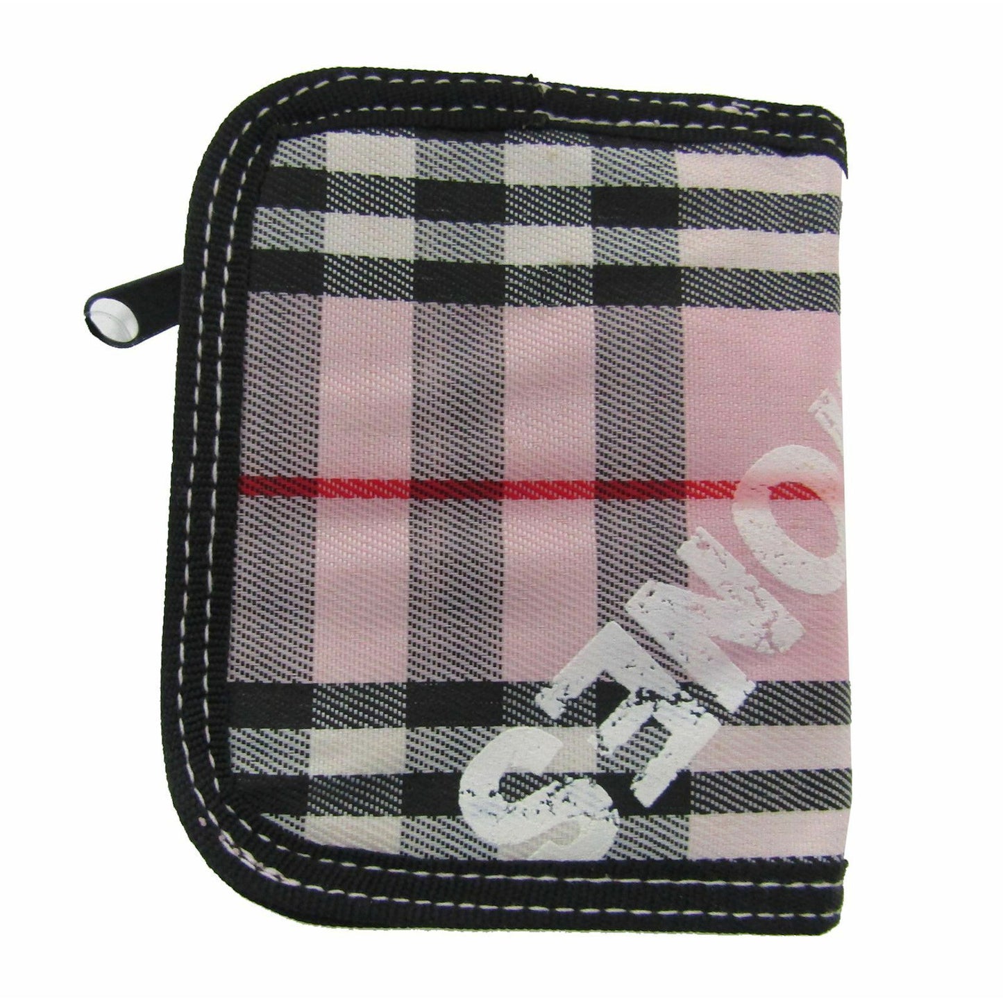 Pink Plaid Seal Emblem Patch Zipper Womens Wallet Girls Wallet
