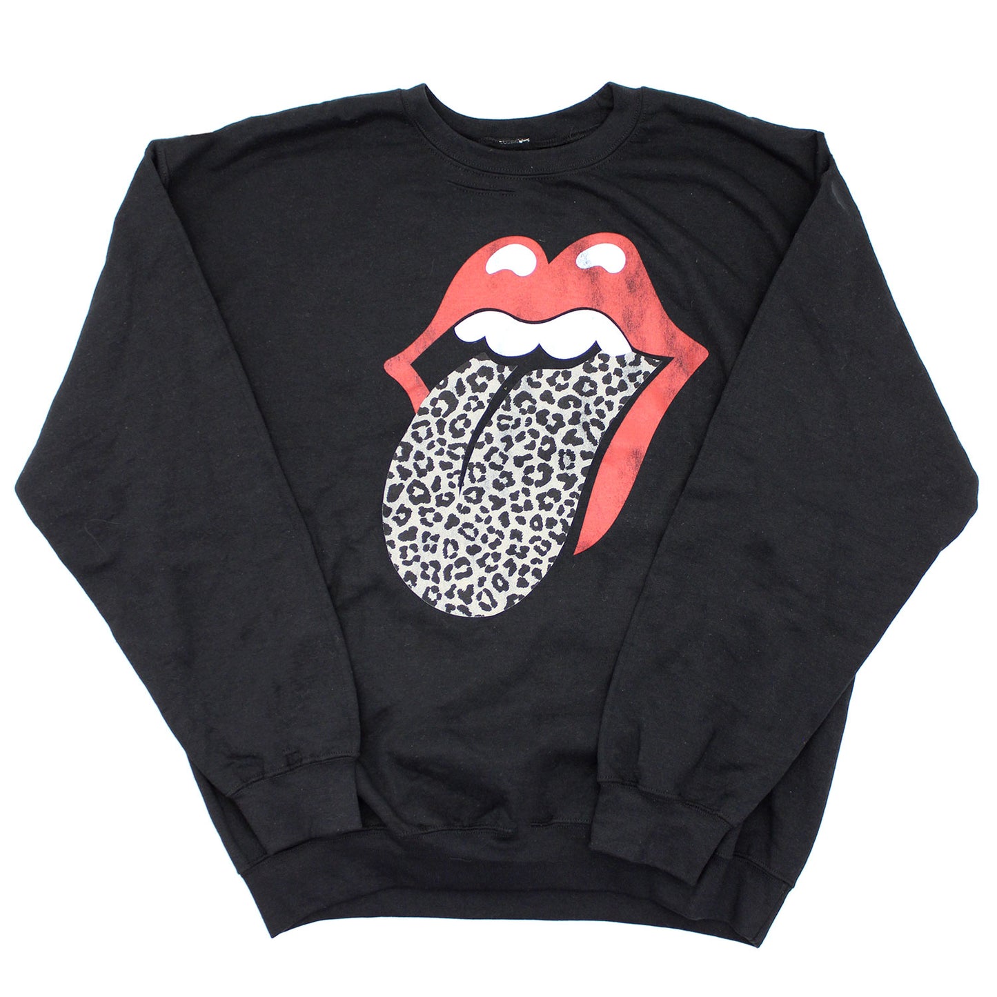 Rolling Stones Vintage Distressed Leopard Print Classic Tongue Sweatshirt