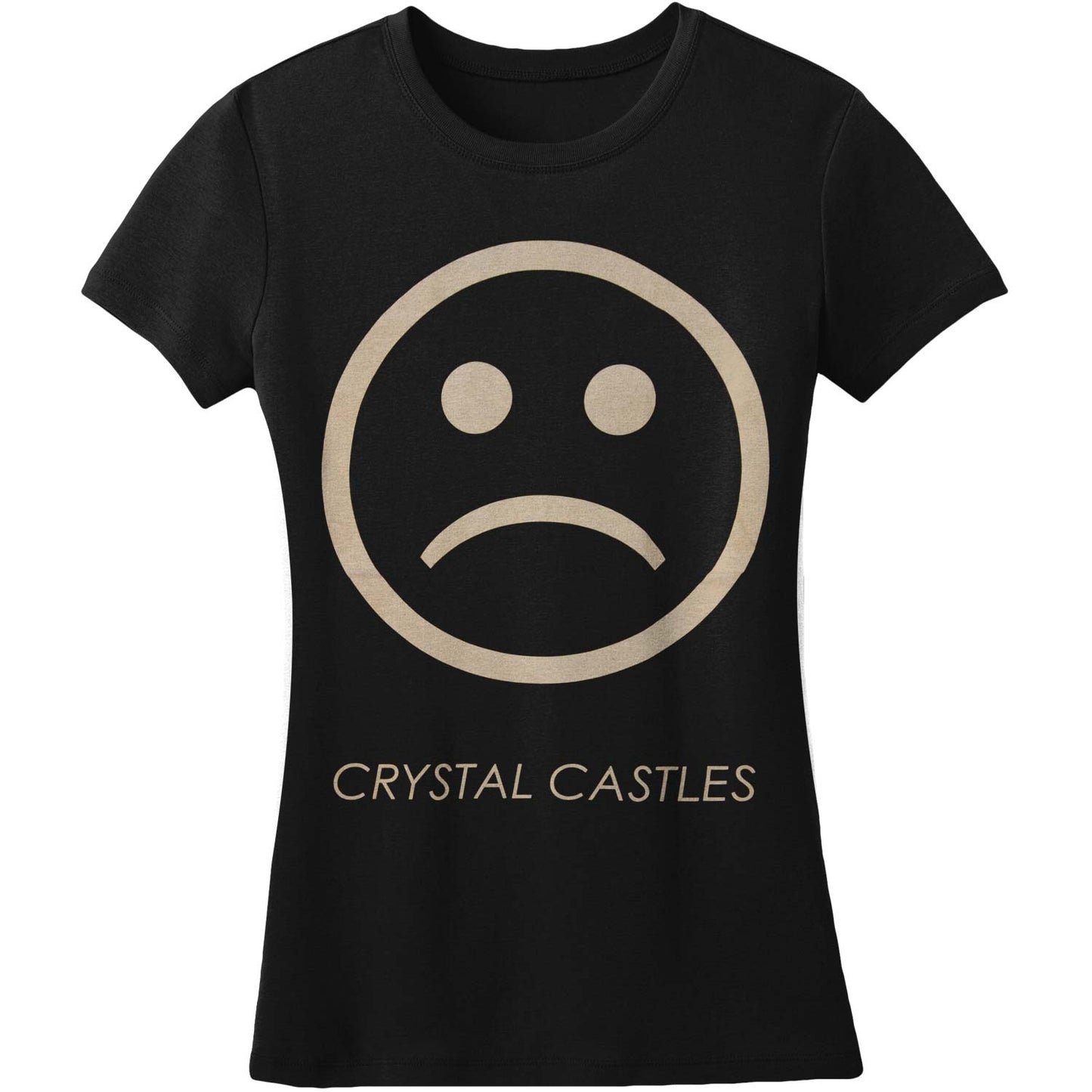 Crystal Castles Girl's Sad Face on Black Junior Top Front