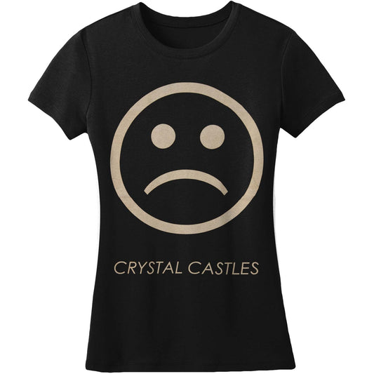 Crystal Castles Girl's Sad Face on Black Junior Top Front