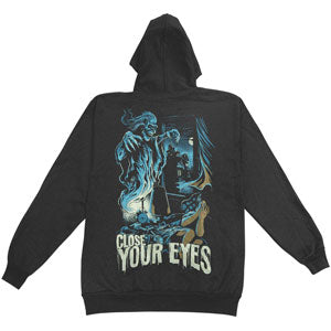Close Your Eyes Scary Zippered Hooded Sweatshirt Back
