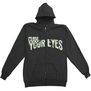 Close Your Eyes Scary Zippered Hooded Sweatshirt Front