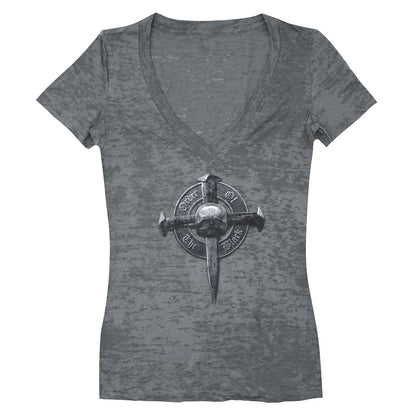 Cross Burnout Tee (Very Thin Fabric) V-Neck Tissue Junior Top