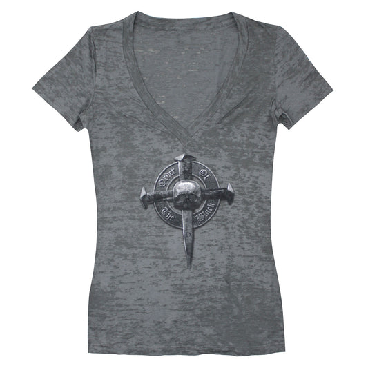 Cross Burnout Tee (Very Thin Fabric) V-Neck Tissue Junior Top