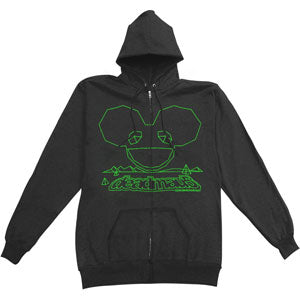 Green Outline Zippered Hooded Sweatshirt