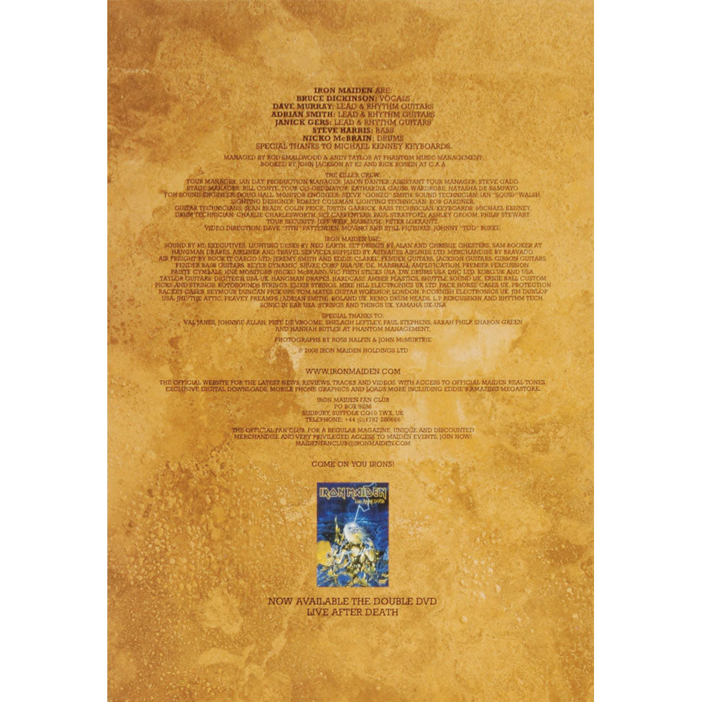 Iron Maiden Back In Time 2008 Postergram Tour Book Back