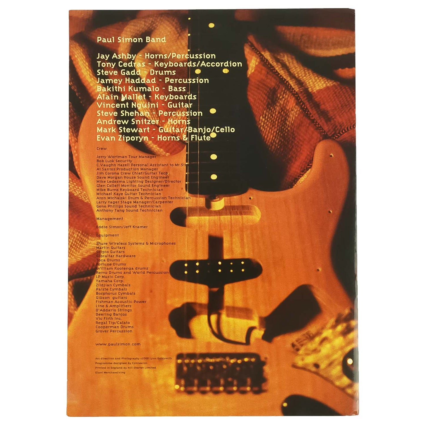 Paul Simon 2000 Tour Tour Book Back