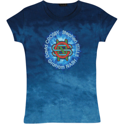 Crosby Stills Nash Young Initials/Circle Names Logo Tie Dye Junior Top Front