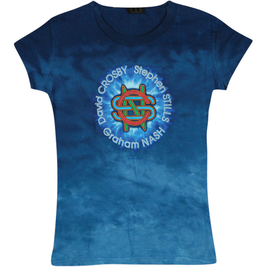 Crosby Stills Nash Young Initials/Circle Names Logo Tie Dye Junior Top Front