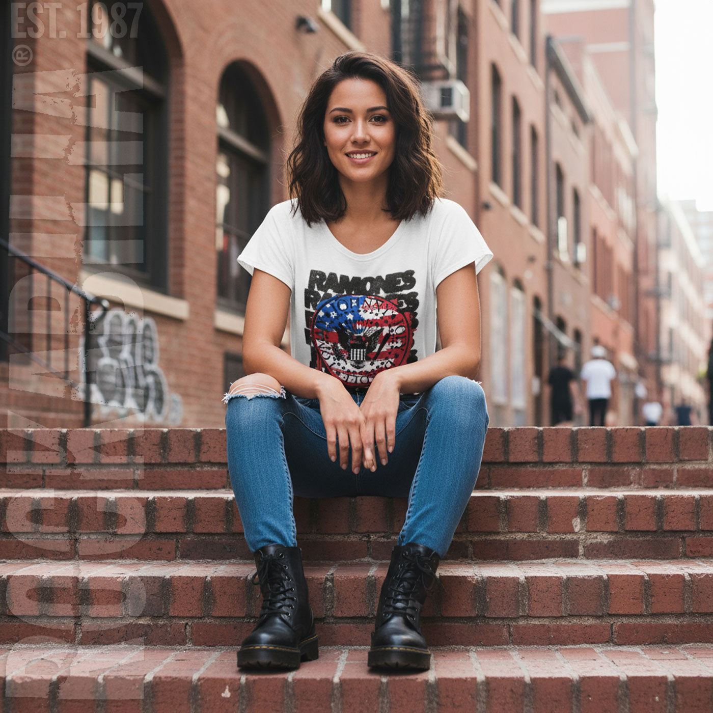 US Flag Thin Scooped Neck Tissue Tee Soft Junior Top