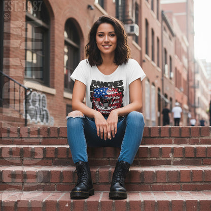 US Flag Thin Scooped Neck Tissue Tee Soft Junior Top