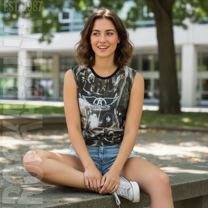 Vintage All Over Print Muscle Shirt Sleeveless Junior Tee Junior Top