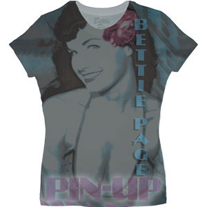 Bettie Page Pinup Tissue Cap Sleeve Junior Top Front