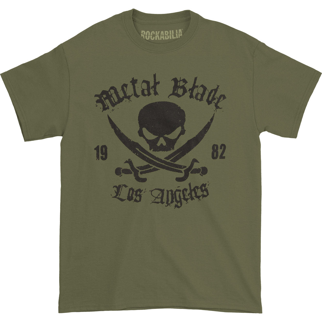 Metal Blade Records Pirate Logo Black Ink Military Green T-shirt Front