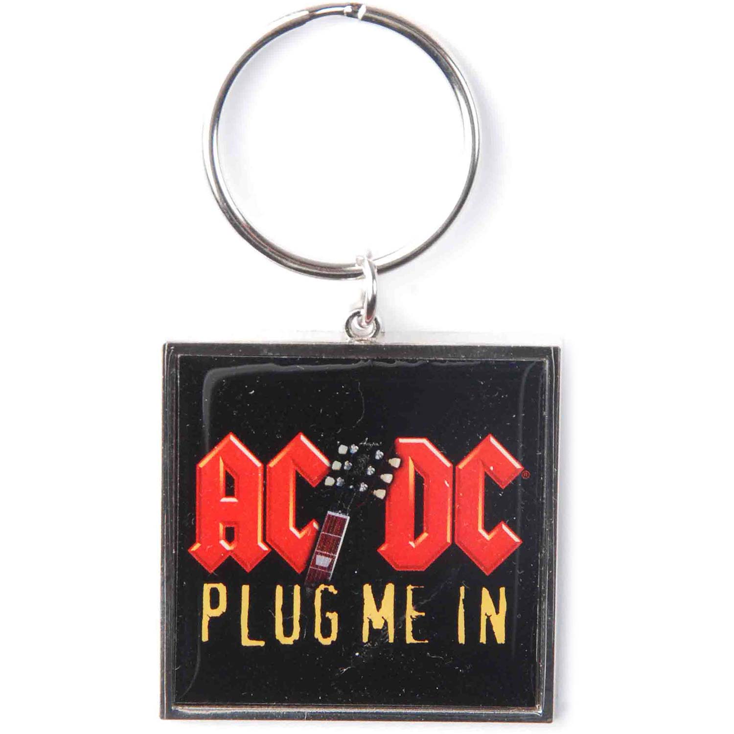 AC/DC Plug Me In Metal Key Chain Front