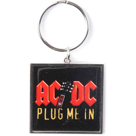 AC/DC Plug Me In Metal Key Chain Front
