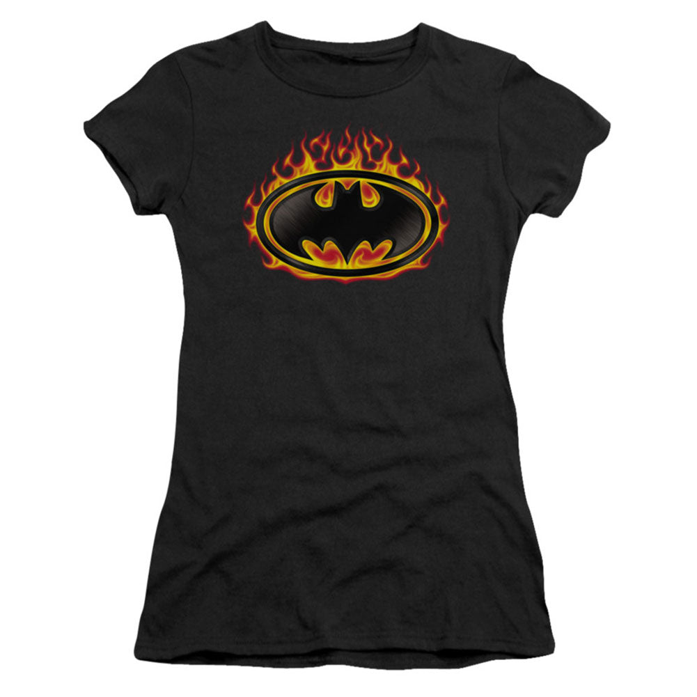 Batman Bat Flames Shield Cap Sleeve Junior Top