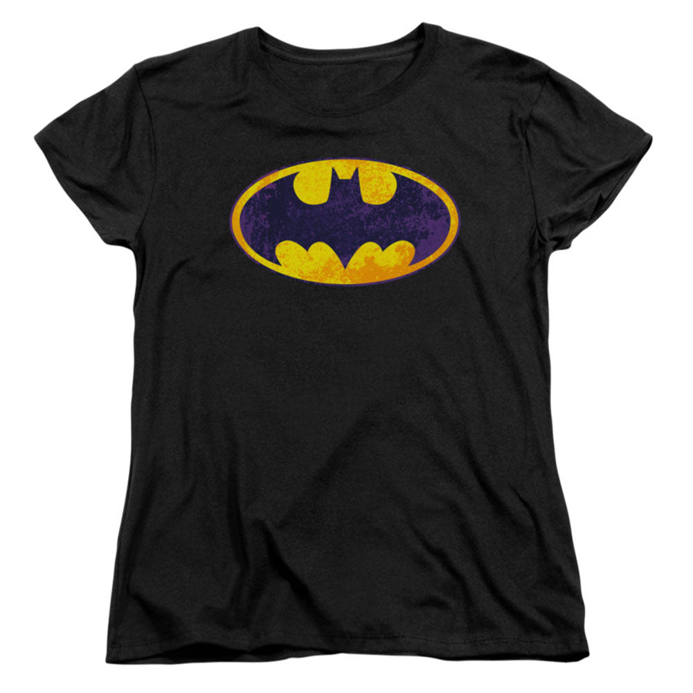Batman Bm Neon Distress Logo Womens T-shirt Front
