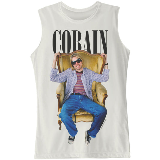 Nirvana Kurt Cobain Sitting Chair Photo Jr Muscle Tank Womens Tank Front