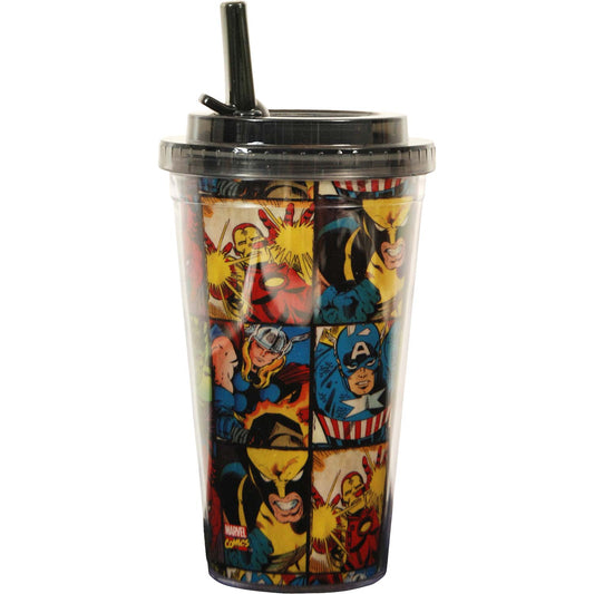Marvel Comics Characters Grid Straw Tumbler Front