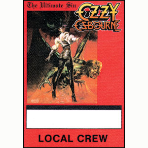 Ozzy Osbourne Laminated Backstage Pass Front
