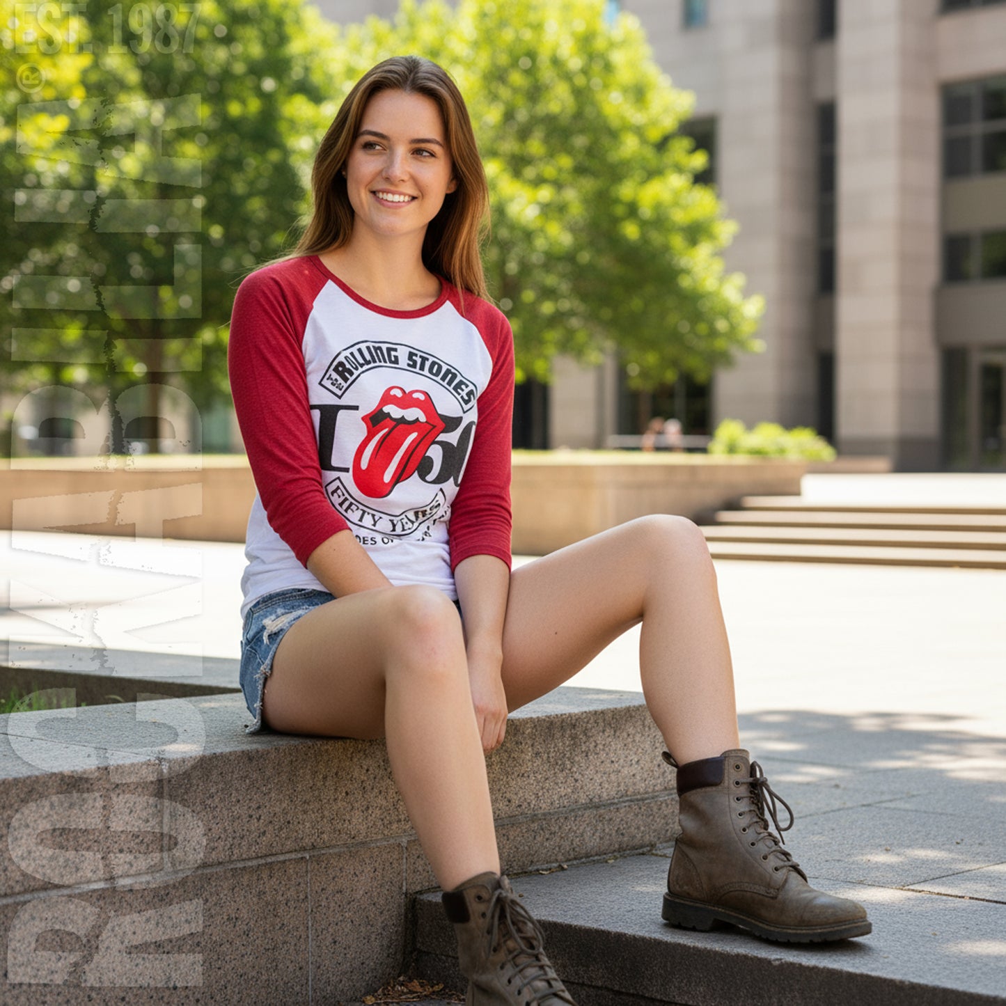 Five Decades Of R&R 30/1 Burnout Junior Raglan Junior Top