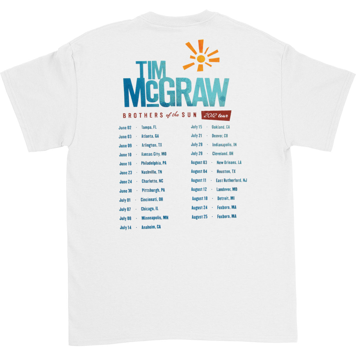 Tim Mcgraw Sun Rays 2012 Tour T-shirt