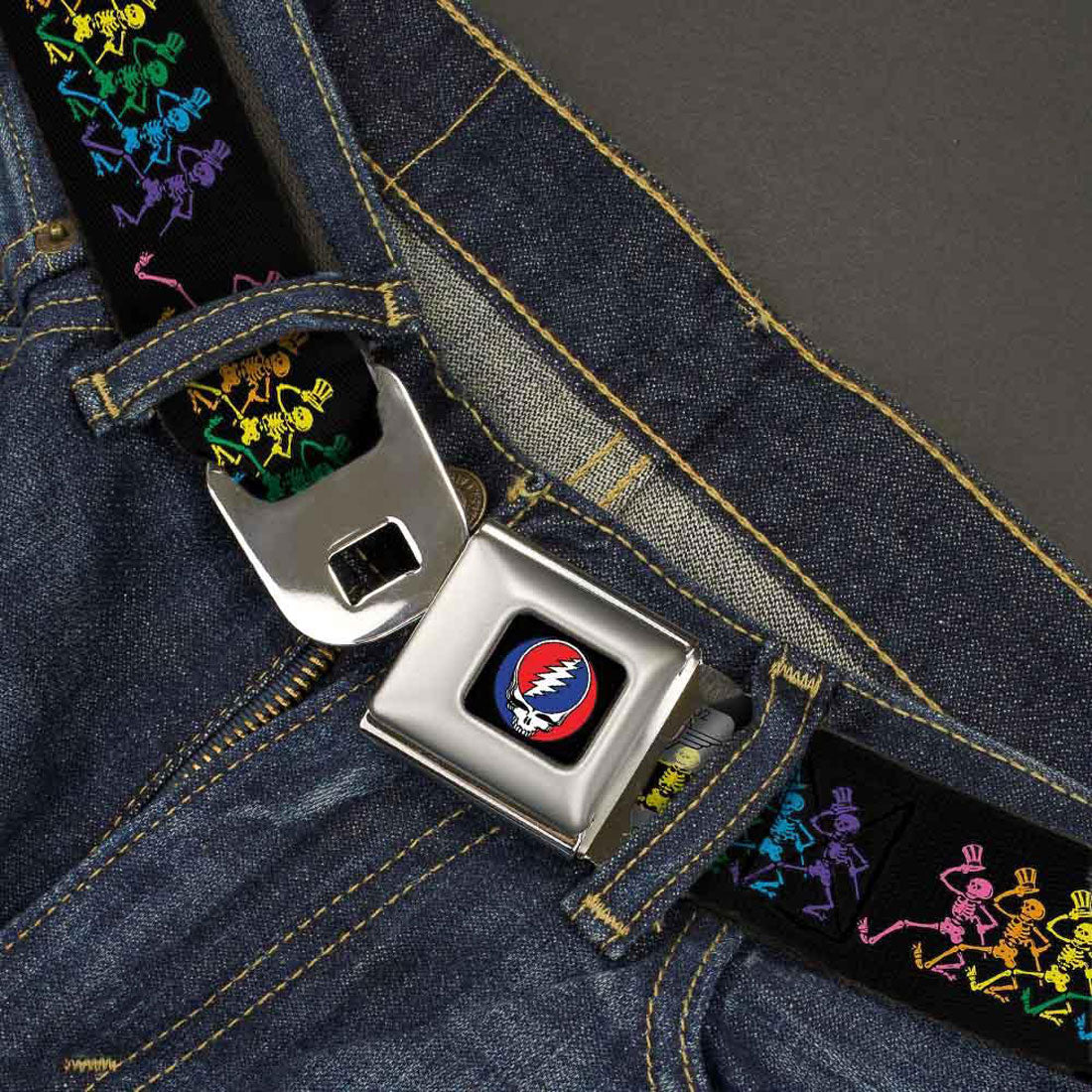 Grateful Dead Dancing Skeletons Seatbelt Buckle Belt
