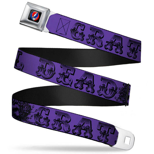 Grateful Dead Text With Skull & Roses Purple Seatbelt Buckle Belt