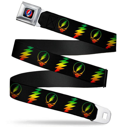 Grateful Dead Steal Your Face With Lightning Bolt Repeat Black Seatbelt Buckle Belt