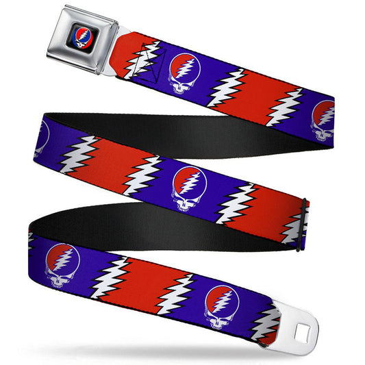 Grateful Dead Steal Your Face With Lightning Bolt Repeat Red Seatbelt Buckle Belt