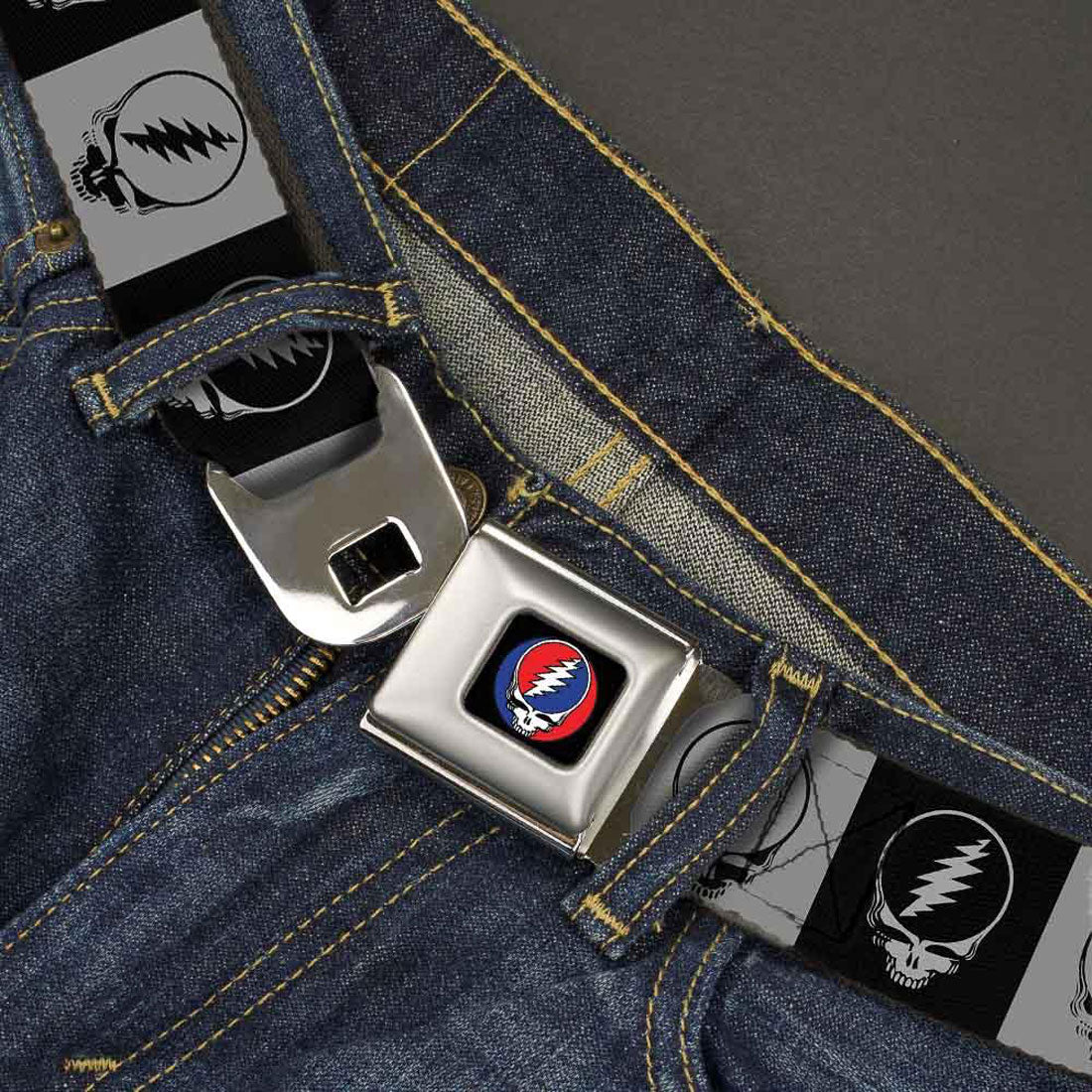 Grateful Dead Steal Your Face Blocks Seatbelt Buckle Belt