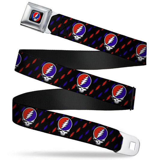 Grateful Dead Steal Your Face Repeat With Mini Lightning Bolt Seatbelt Buckle Belt