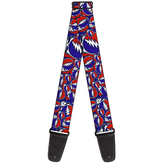 Grateful Dead Steal Your Face Stacked Red Guitar Strap Front